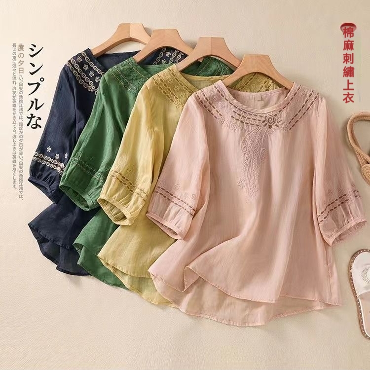 棉麻刺繡襯衫