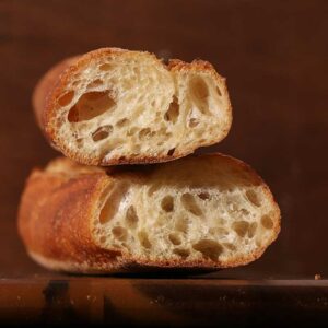Fresh baguette inside view made in Portland, Maine