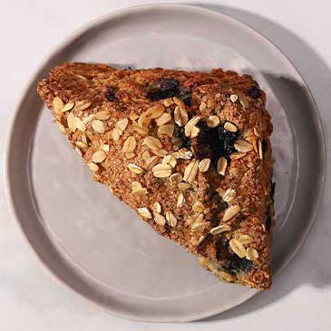 Top view of blueberry oatmeal scone