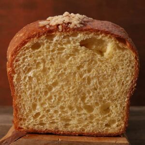 End cut of fresh made brioche loaf in Portland, Maine
